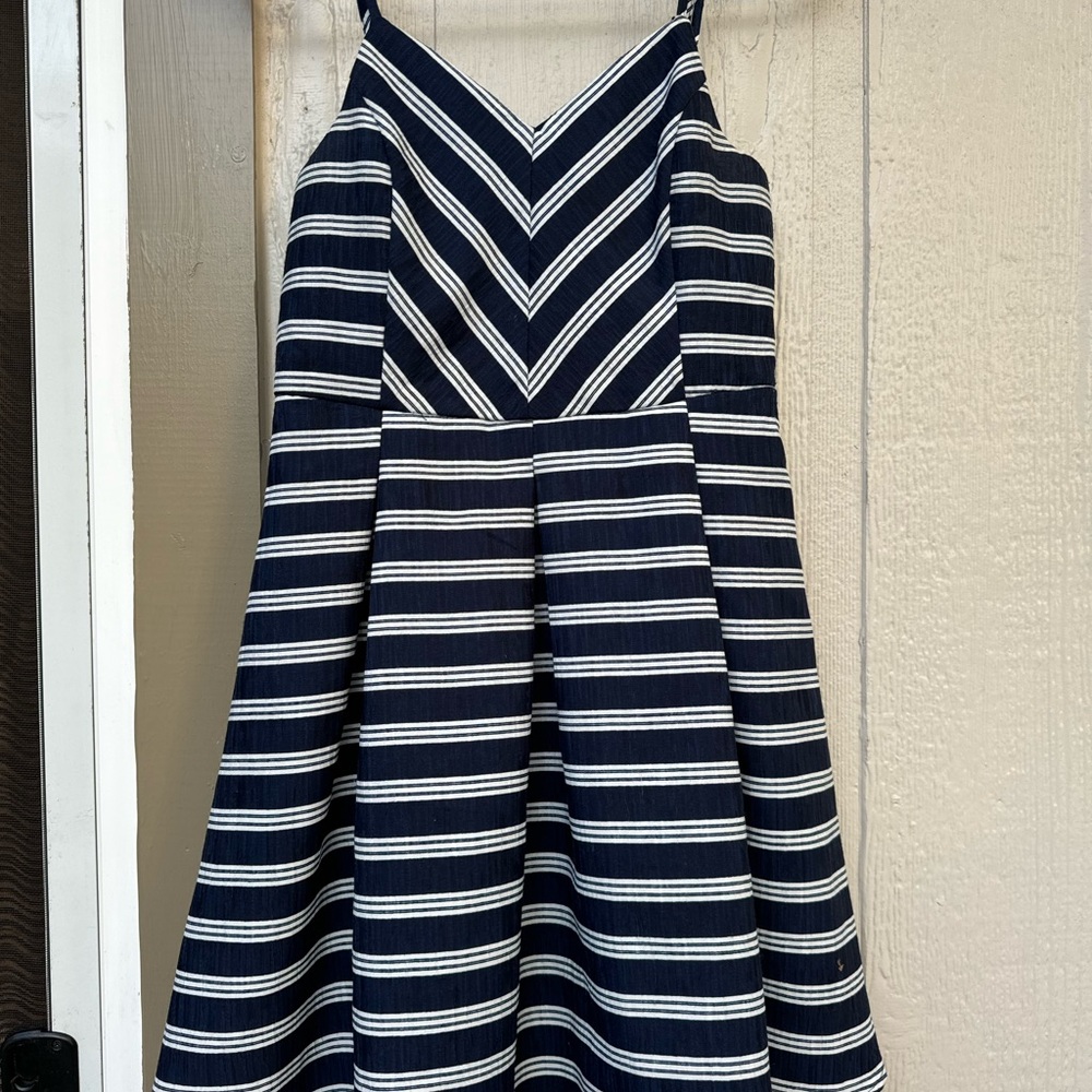 Navy and White Striped Pleated Summer Dress